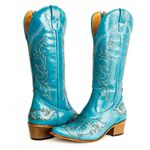 Bota Texana Feminina Country Couro Legítimo Azul Turquesa