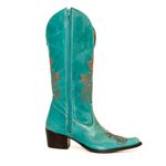 Bota Texana Feminina Couro Legítimo Azul Turquesa Floral