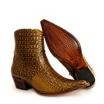 Botina Country Masculina Bico Fino Couro Bovino Legítimo Jacaré Envelhecido Amarelo com Zíper Copia