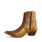 Botina Country Masculina Bico Fino Couro Bovino Legítimo Jacaré Envelhecido Amarelo com Zíper Copia