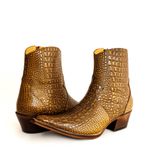 Botina Country Masculina Bico Fino Couro Bovino Legítimo Jacaré Envelhecido Amarelo com Zíper Copia