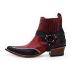 Botina Country Masculina Bico Fino Couro Mustang Vinho e Floater Preto Costurado Com Estrivo 