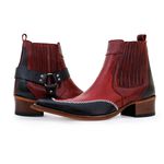 Botina Country Masculina Bico Fino Couro Mustang Vinho e Floater Preto Costurado Com Estrivo 