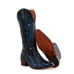 Bota Texana Feminina Country Couro Legítimo Floater Preto e Dubai Petróleo