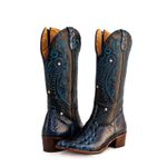 Bota Texana Feminina Country Couro Legítimo Floater Preto e Dubai Petróleo