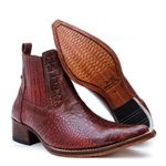 Botina Country Masculina Bico Fino Couro Bovino Legítimo Dubai Jácaré Envelhecido Vermelho