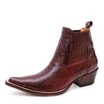 Botina Country Masculina Bico Fino Couro Bovino Legítimo Dubai Jácaré Envelhecido Vermelho