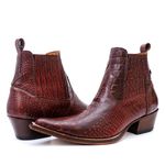 Botina Country Masculina Bico Fino Couro Bovino Legítimo Dubai Jácaré Envelhecido Vermelho