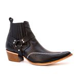 Botina Country Masculina Bico Fino Couro Bovino Legítimo Floater Preto Estrivo
