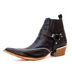 Botina Country Masculina Bico Fino Couro Bovino Legítimo Floater Preto Estrivo