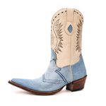 Bota Texana Masculina Bico Fino Couro Legítimo Bovino Marfim e Jeans Claro
