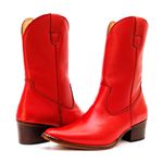 Bota Texana Feminina Cano Médio Couro Legítimo BovinO Floater Vermelho