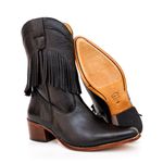 Bota Country Feminina de Franja Cano Médio Couro Floater Preto