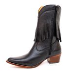 Bota Country Feminina de Franja Cano Médio Couro Floater Preto