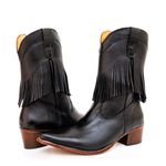 Bota Country Feminina de Franja Cano Médio Couro Floater Preto
