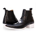 Botina Country Masculina Bico Fino Couro Bovino Legítimo Floater Preto Com Cruz e Solado Branco