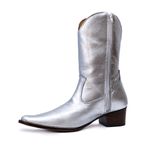 Bota Texana Feminina Cano Médio Couro Legítimo Prata