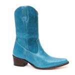 Bota Texana Feminina Cano Médio Couro Legítimo Azul Celeste