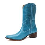Bota Texana Feminina Cano Médio Couro Legítimo Azul Celeste