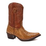 Bota Texana Masculina Bico Fino Couro Legítimo Bovino Dubai Caramelo e Látego Pinhão