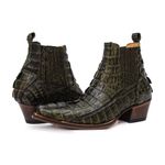 Botina Exótica Country Masculina Bico Fino Couro Jacaré Verde Musgo