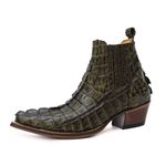 Botina Exótica Country Masculina Bico Fino Couro Jacaré Verde Musgo