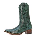 Bota Texana Masculina Bico Fino Couro Legítimo Bovino Croco Verde