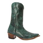 Bota Texana Masculina Bico Fino Couro Legítimo Bovino Croco Verde