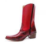 Bota Texana Feminina Cano Médio Couro Legítimo Bovino Anaconda Vermelha e Floater Vermelho