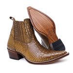 Botina Country Masculina Bico Fino Couro Bovino Legítimo Dubai Jácaré Envelhecido Amarelo