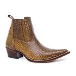Botina Country Masculina Bico Fino Couro Bovino Legítimo Dubai Jácaré Envelhecido Amarelo