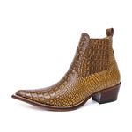 Botina Country Masculina Bico Fino Couro Bovino Legítimo Dubai Jácaré Envelhecido Amarelo