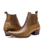 Botina Country Masculina Bico Fino Couro Bovino Legítimo Dubai Jácaré Envelhecido Amarelo