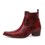 Bota Feminina Cano curto Couro Anaconda Vermelho