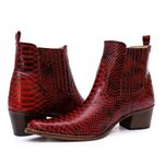 Bota Feminina Cano curto Couro Anaconda Vermelho