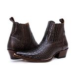 Botina Country Masculina Bico Fino Couro Bovino Legítimo Dubai Jácaré Envelhecido Café 
