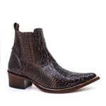 Botina Country Masculina Bico Fino Couro Bovino Legítimo Dubai Jácaré Envelhecido Café 