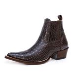 Botina Country Masculina Bico Fino Couro Bovino Legítimo Dubai Jácaré Envelhecido Café 
