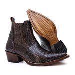 Botina Country Masculina Bico Fino Couro Bovino Legítimo Dubai Jácaré Envelhecido Café 
