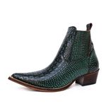 Botina Country Masculina Bico Fino Couro Bovino Legítimo Dubai Jácaré Envelhecido Verde