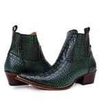 Botina Country Masculina Bico Fino Couro Bovino Legítimo Dubai Jácaré Envelhecido Verde