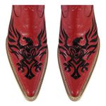 Botina Country Masculina Bico Fino Couro Bovino Legítimo Floater Vermelho Com Bordado Fênix