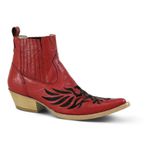 Botina Country Masculina Bico Fino Couro Bovino Legítimo Floater Vermelho Com Bordado Fênix