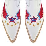 Botina Country Masculina Bico Fino Couro Bovino Legítimo Floater Branco Com Bordado Estrela