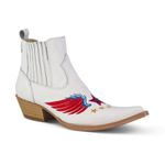 Botina Country Masculina Bico Fino Couro Bovino Legítimo Floater Branco Com Bordado Estrela