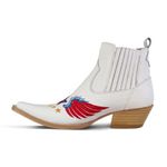 Botina Country Masculina Bico Fino Couro Bovino Legítimo Floater Branco Com Bordado Estrela