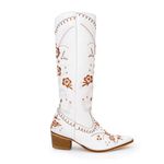 Bota Country Feminina Texana Bico Fino Couro Legítimo Floater Branco Floaral Over