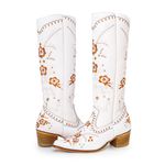 Bota Country Feminina Texana Bico Fino Couro Legítimo Floater Branco Floaral Over