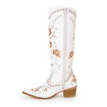 Bota Country Feminina Texana Bico Fino Couro Legítimo Floater Branco Floaral Over