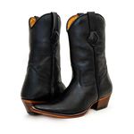 Bota Texana Masculina Bico Fino Couro Bovino Legítimo Látego Preto Lisa